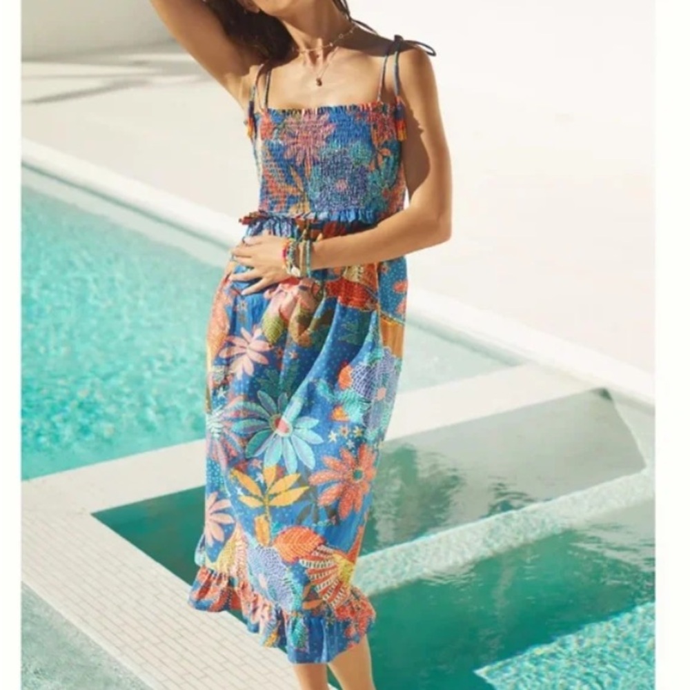 NWT Anthropologie Farm Rio Smocked Cover-Up Midi Dress